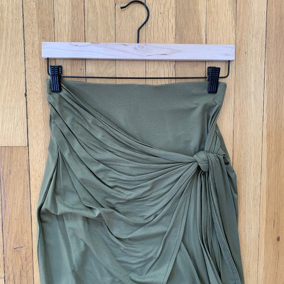 NWT ASOS Olive Green Knit Stetch Wrap Skirt Size 6 - Picture 2 of 5